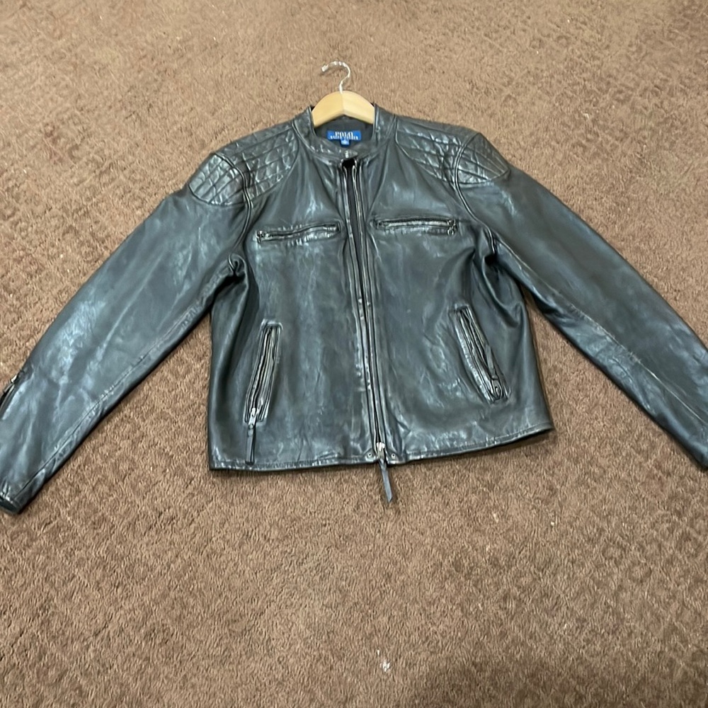 Polo Ralph Lauren Black Bomber Leather Jacket Size Medium